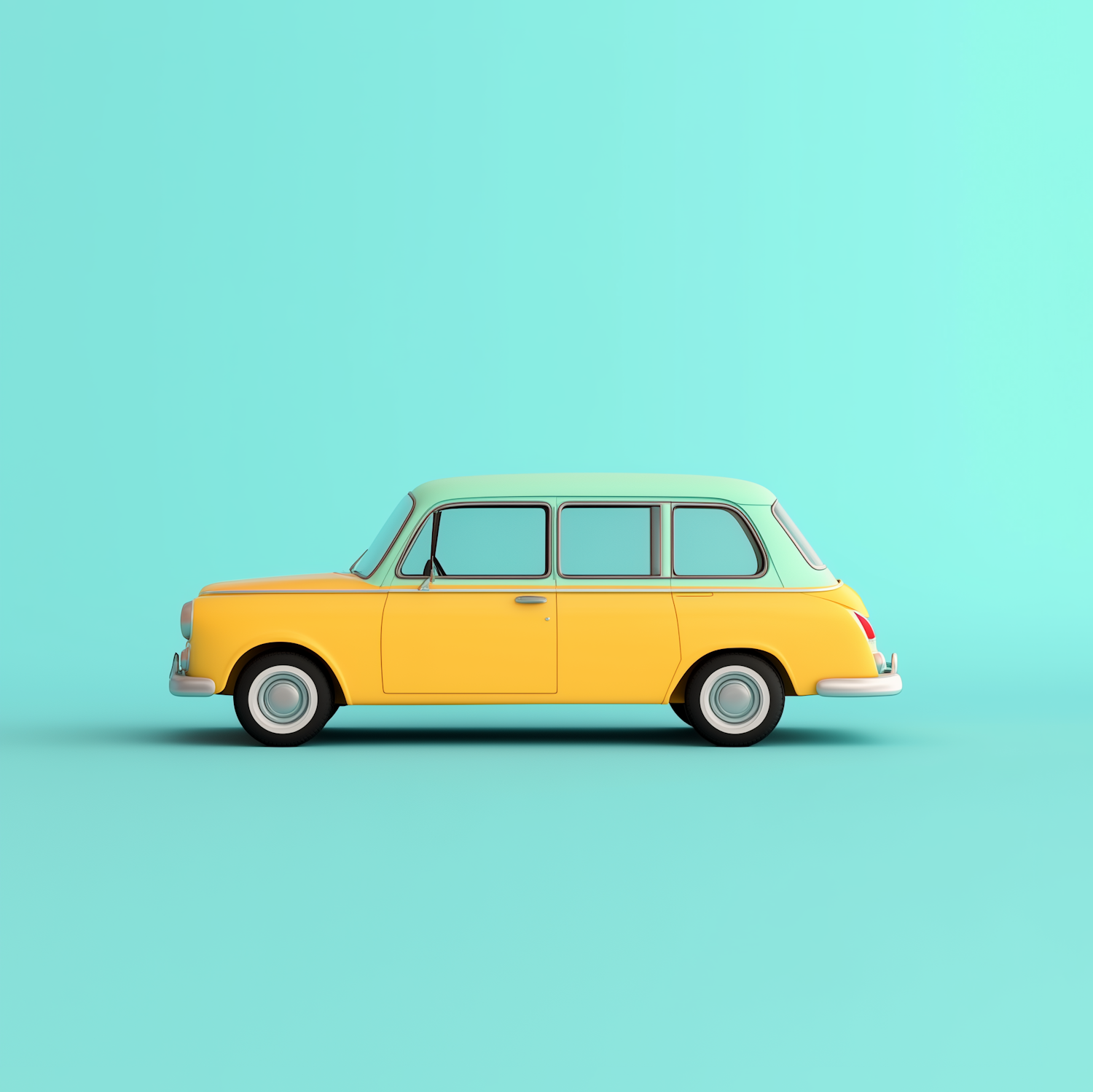 Vintage Yellow Car with Turquoise Background