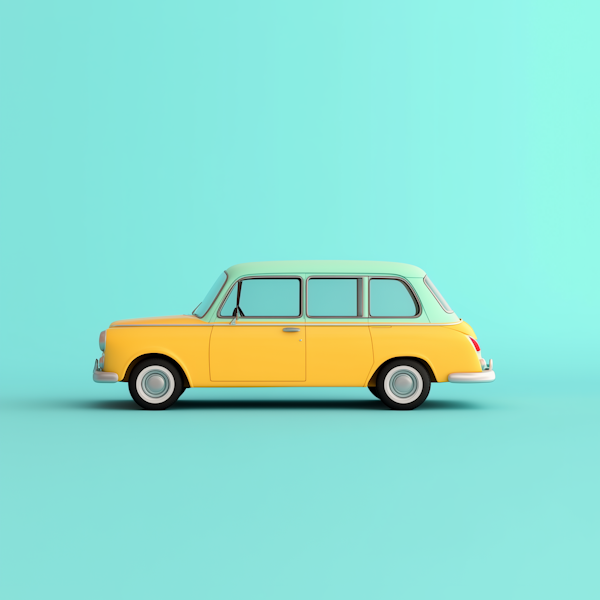 Vintage Yellow Car with Turquoise Background