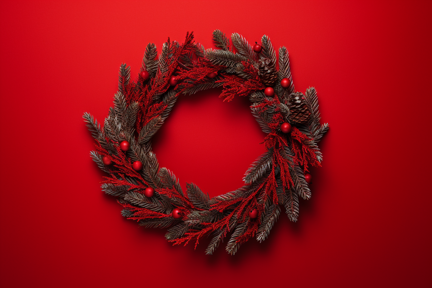 Vivid Christmas Wreath on Red