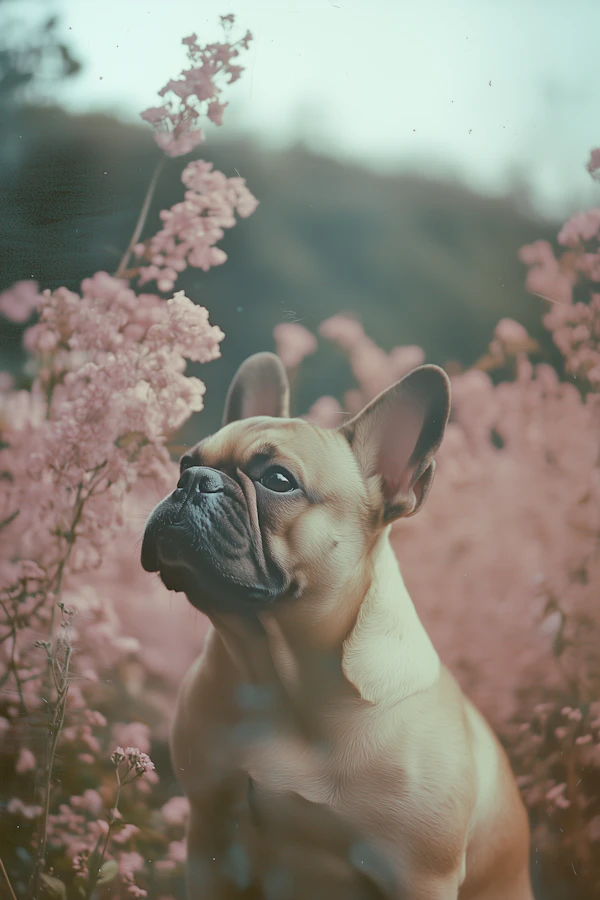 French Bulldog in Pink Flower Field