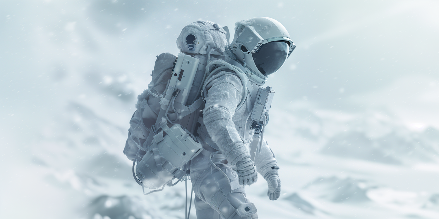 Astronaut in Snowy Mountains