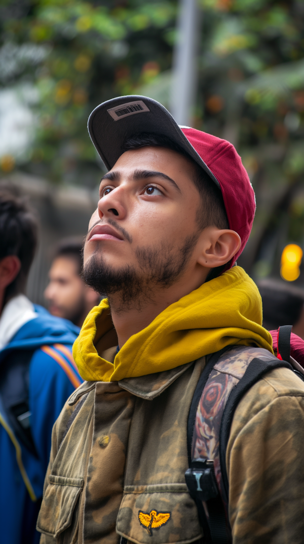 Thoughtful Young Man with Colorful Attire