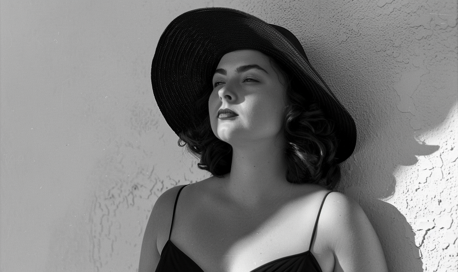 Contemplative Woman in Black and White