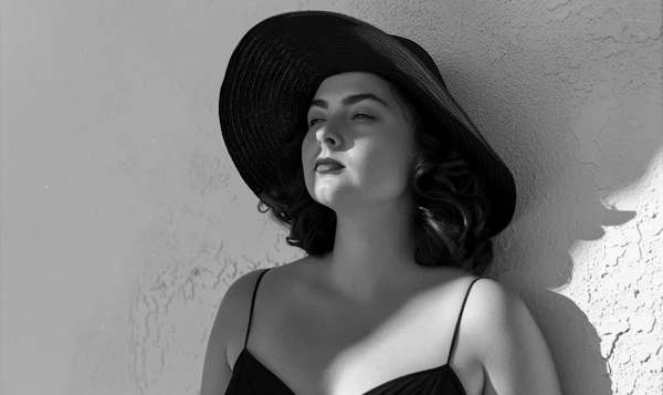Contemplative Woman in Black and White