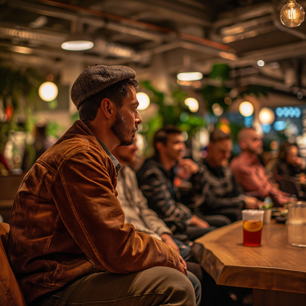 Engaged Spectator in Warmly Lit Venue