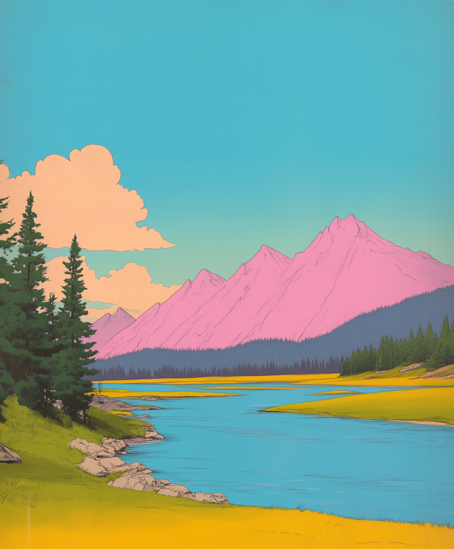 Serene Landscape with Pink Mountains