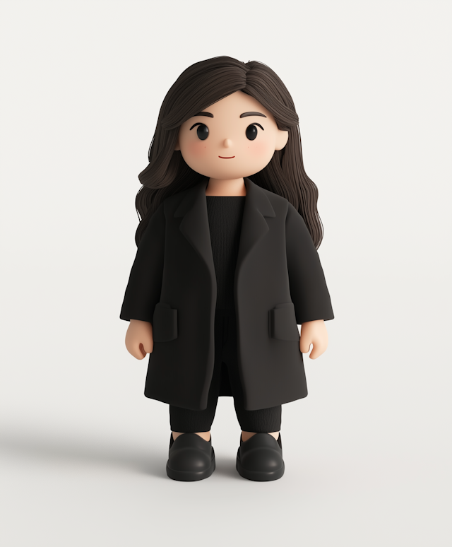 Stylized Toy Doll-Like Character in Monochrome Outfit