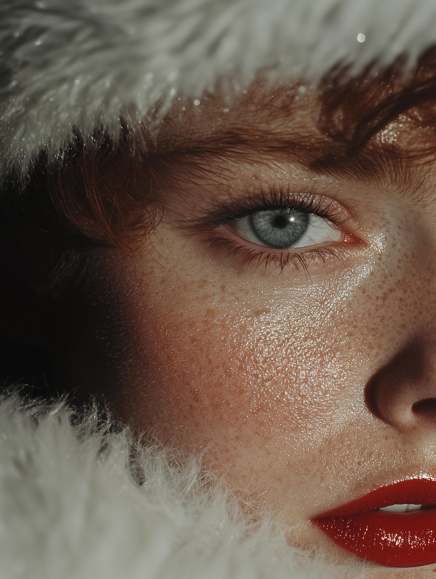 Close-up Portrait with Blue Eyes and Red Lips