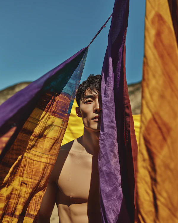 Man with Colorful Fabrics