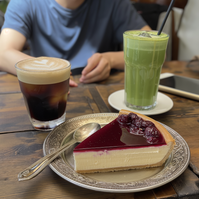 Cozy Café Ambiance with Desserts and Drinks