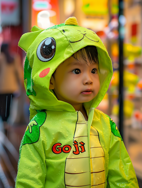 Child in Frog Raincoat