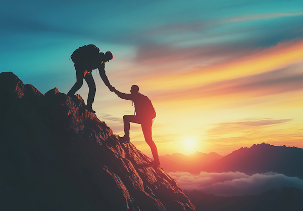 Mountain Climbers at Sunset