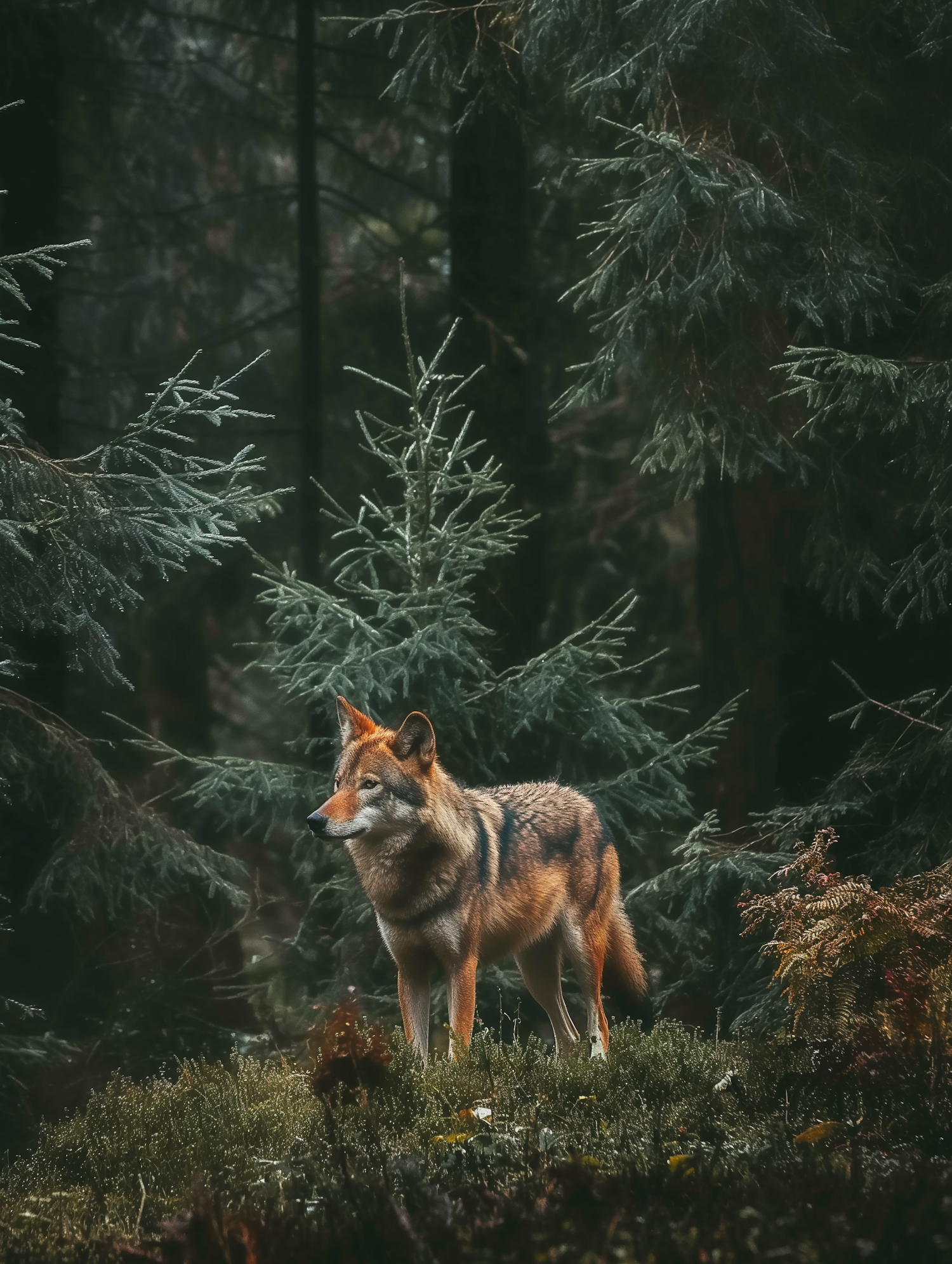 Solitary Wolf in Forest Clearing