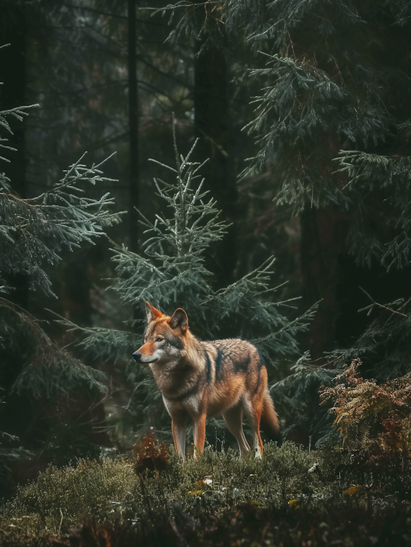 Solitary Wolf in Forest Clearing