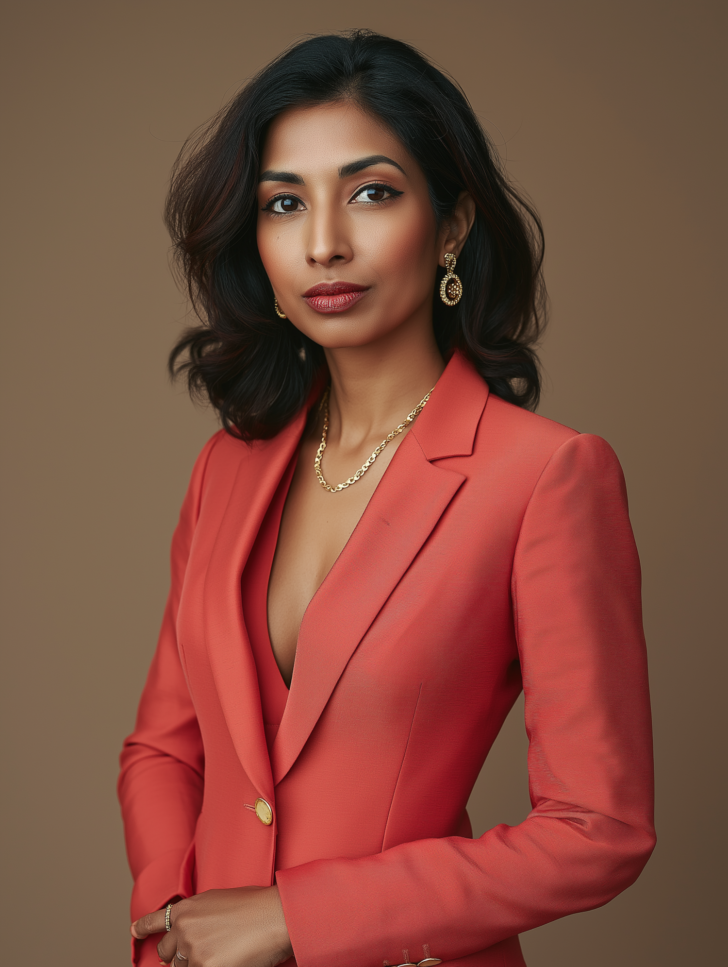 Portrait of a Woman in Coral Blazer