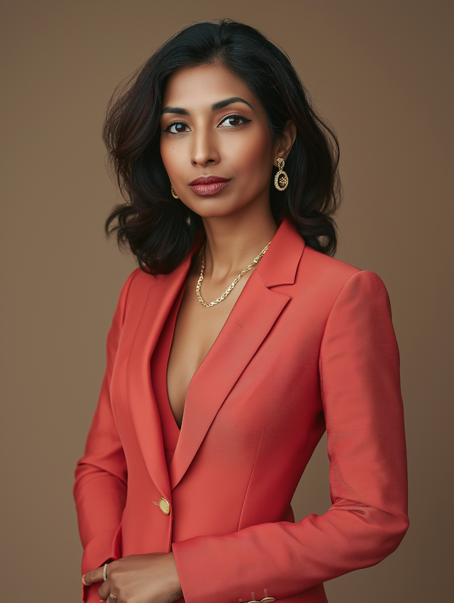 Portrait of a Woman in Coral Blazer