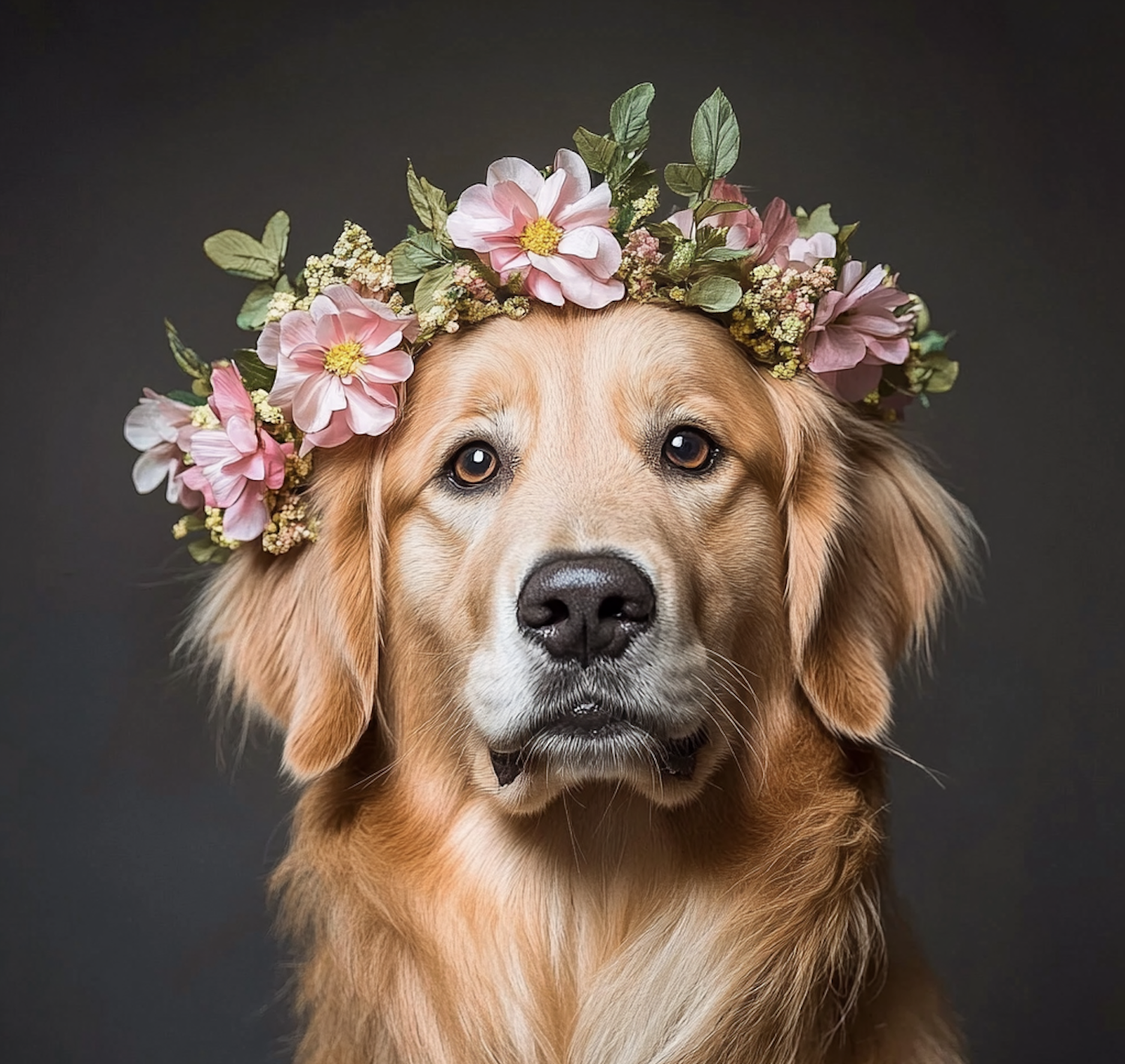 Golden Retriever with Floral Crown