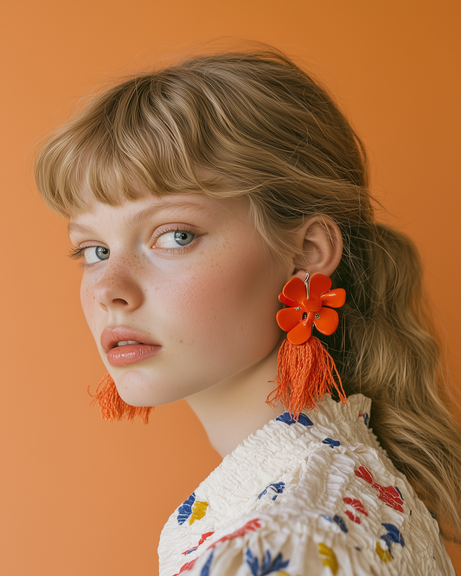 Portrait of a Young Woman with Floral Fashion