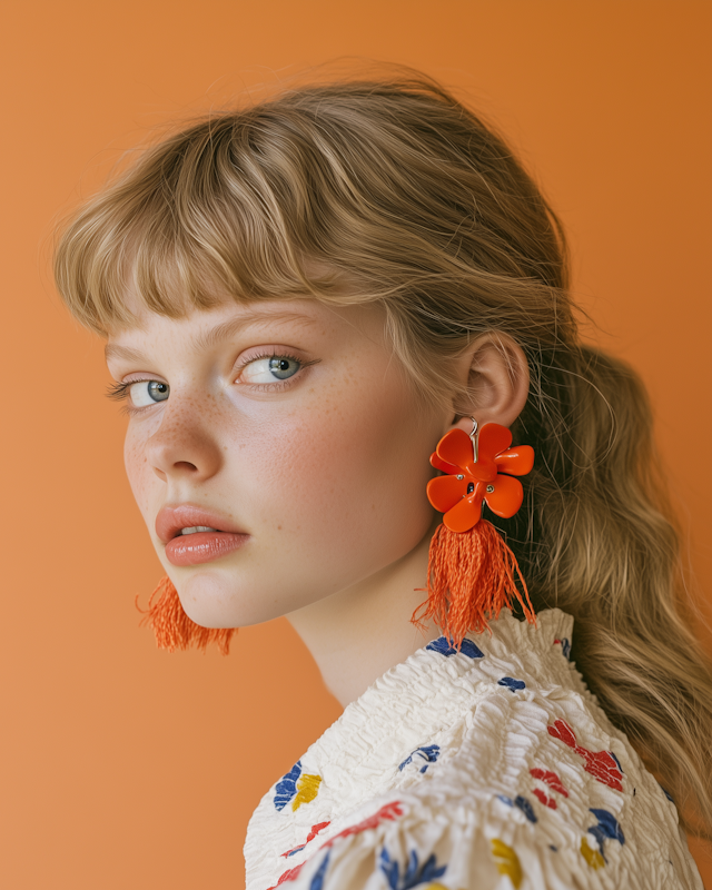 Portrait of a Young Woman with Floral Fashion