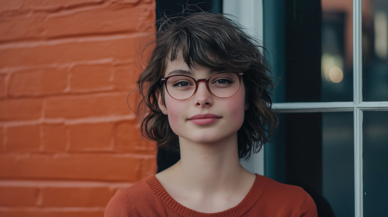 Young Woman in Orange Sweater