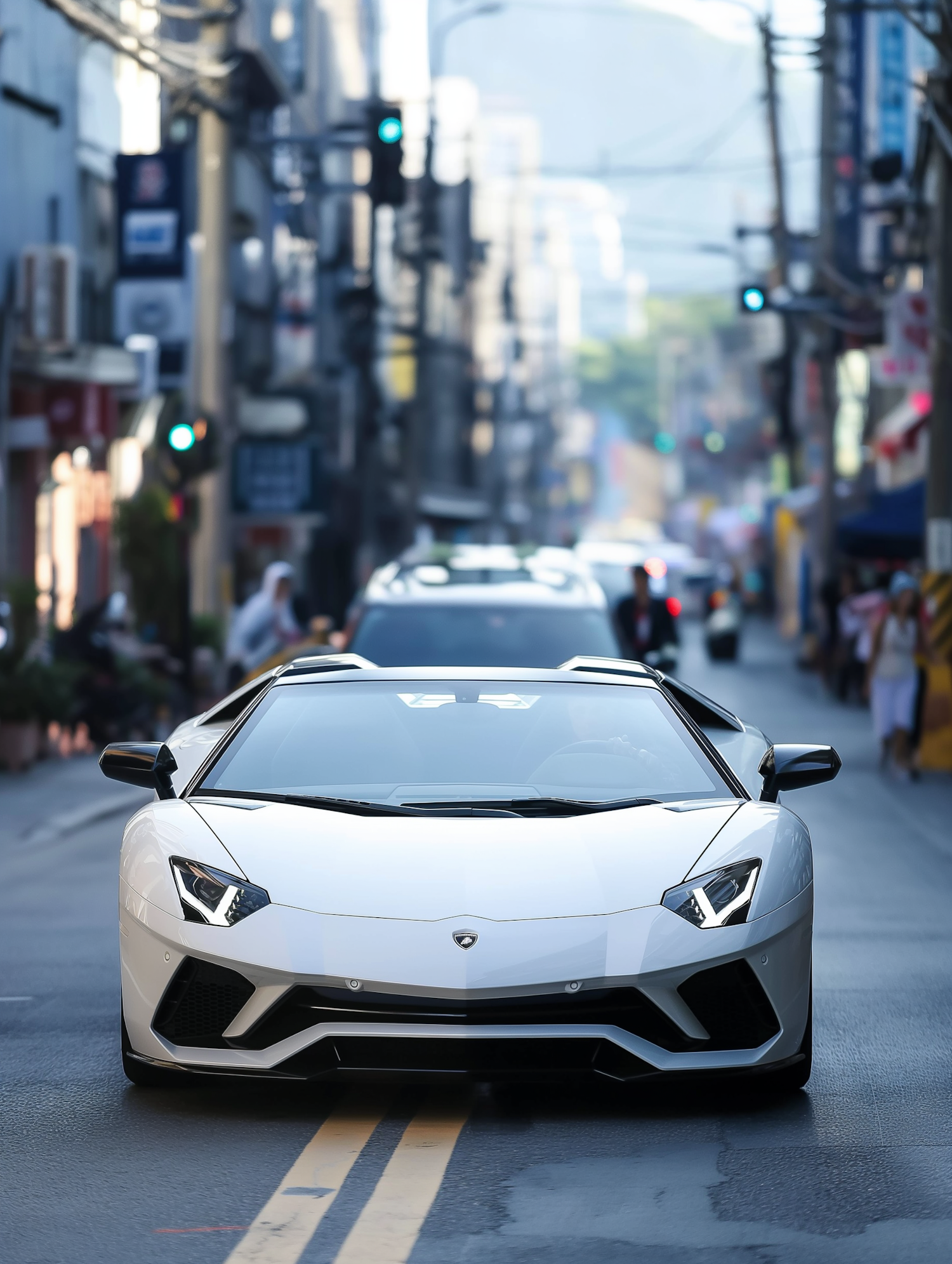 White Lamborghini on Urban Street