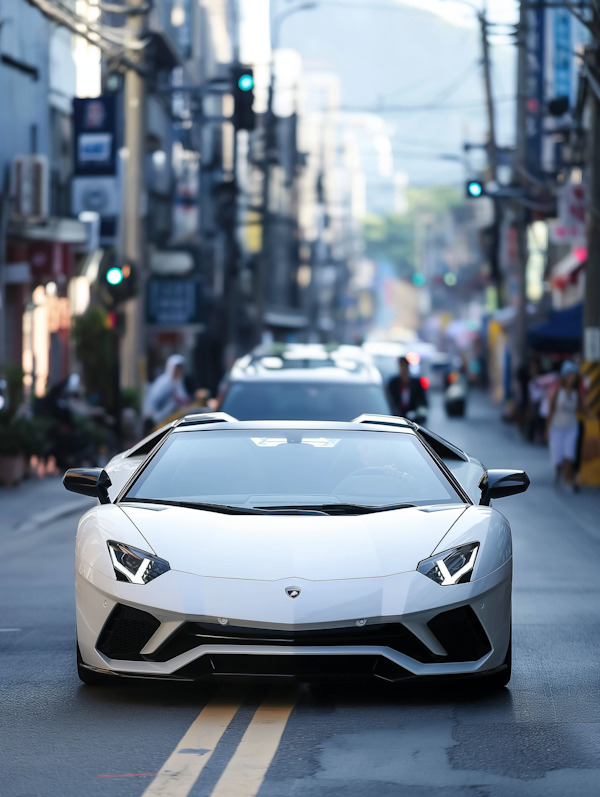 White Lamborghini on Urban Street