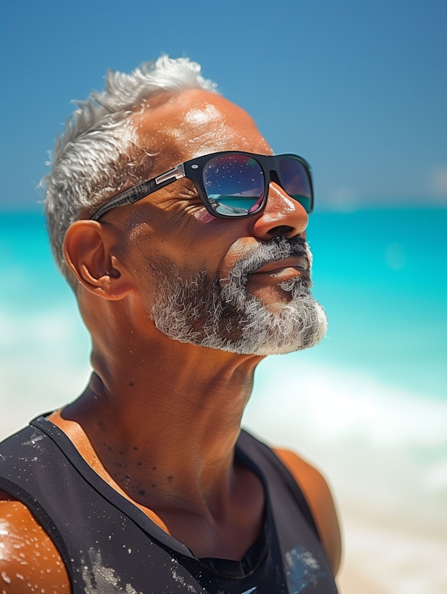 Serene Middle-aged Man at Beach