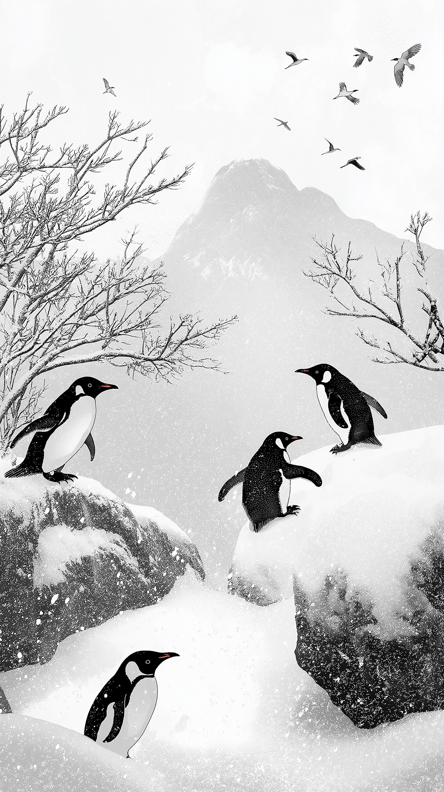 Serene Winter Scene with Penguins