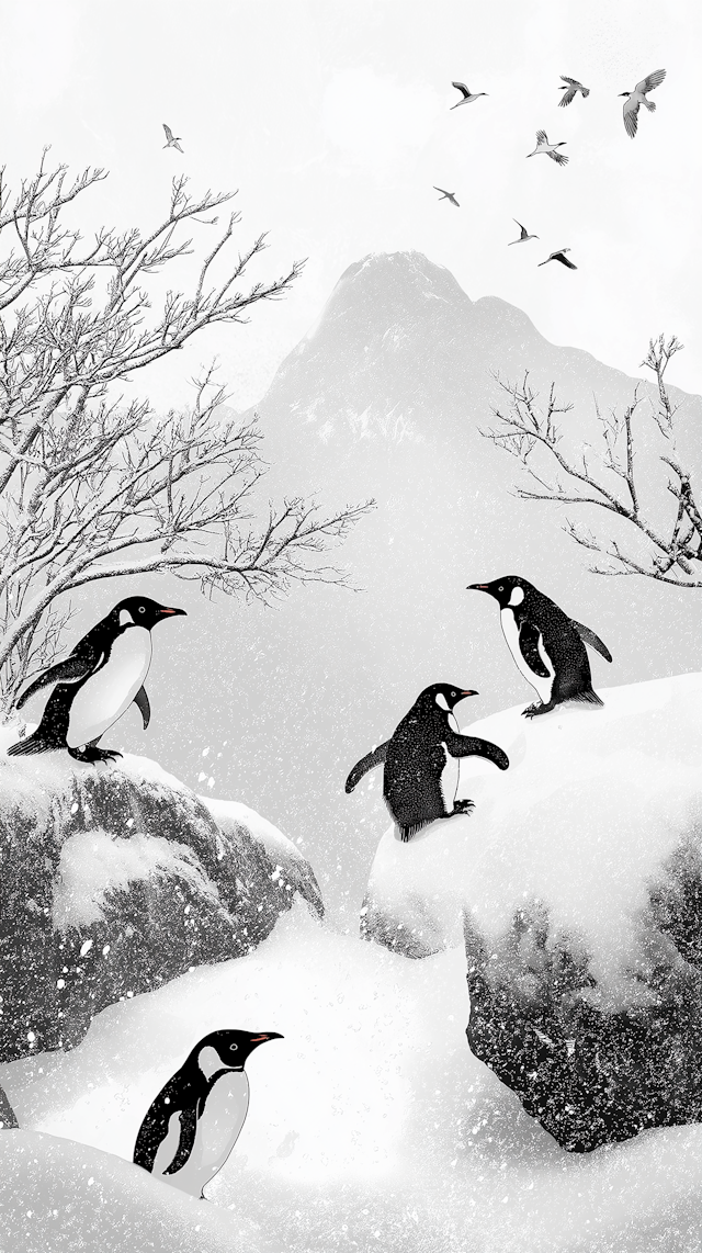 Serene Winter Scene with Penguins