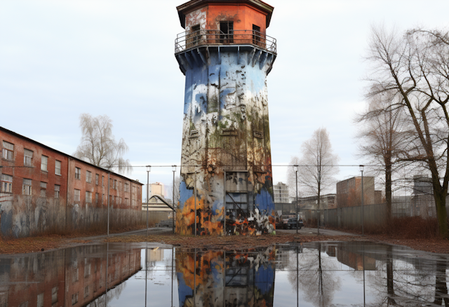 Aging Industrial Water Tower in Desolate Setting