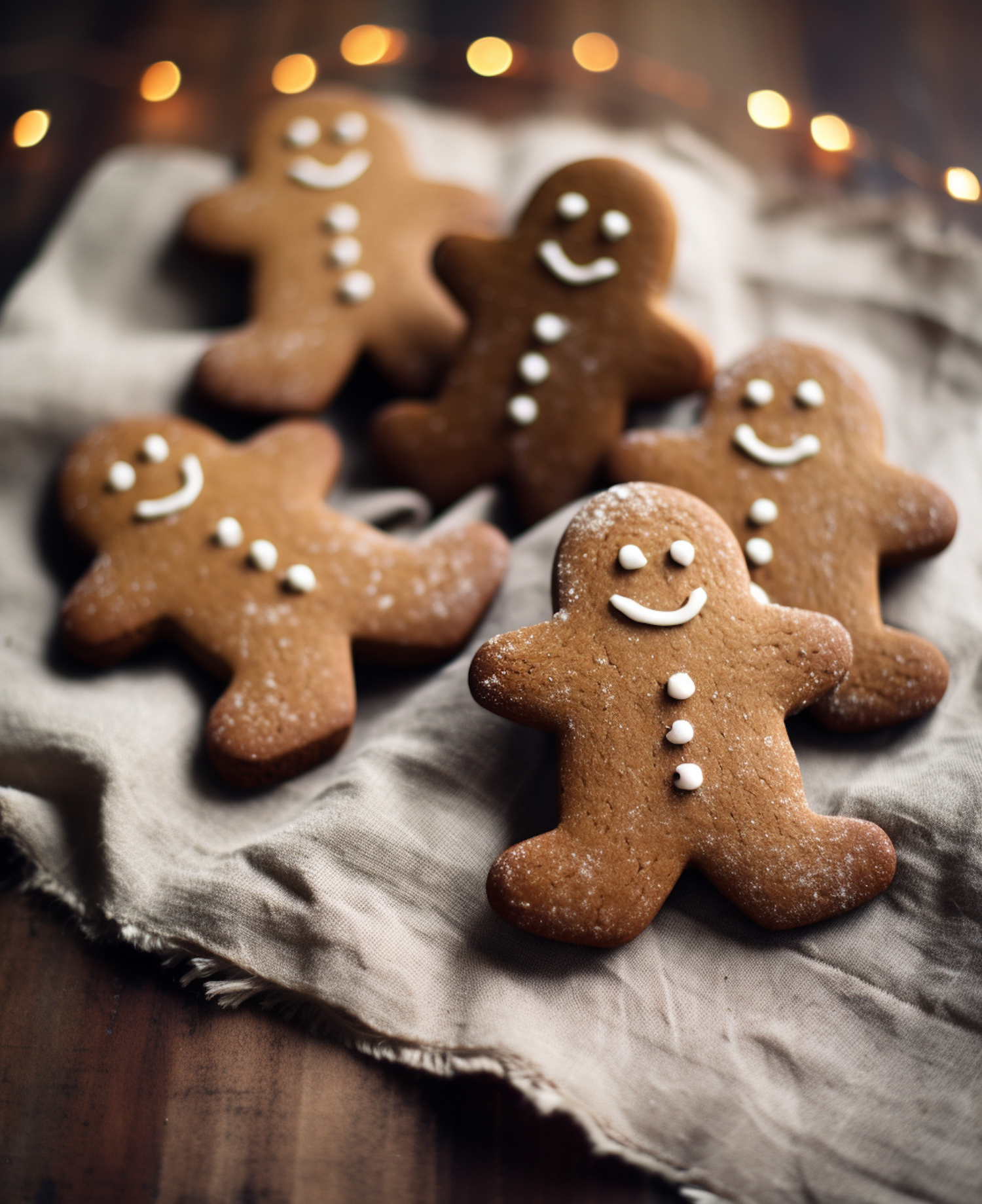 Smiling Gingerbread Men on Rustic Linen