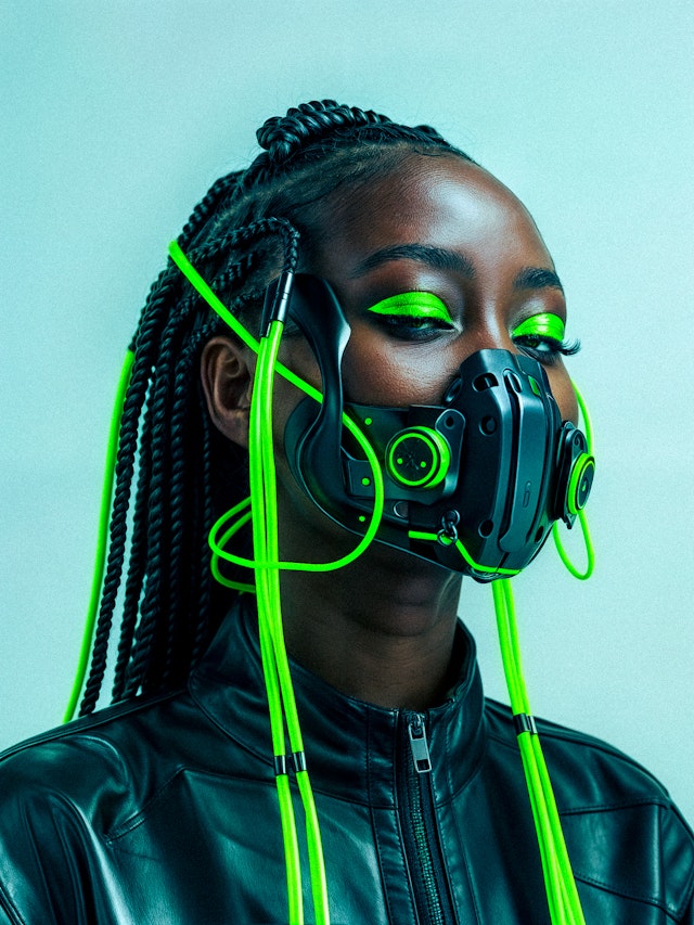 Cyberpunk Portrait of Woman with Futuristic Mask