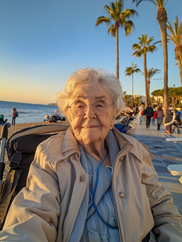 Elderly Woman Enjoying Sunset at the Beach