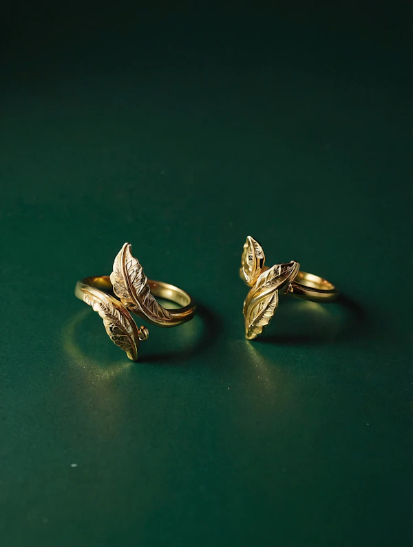 Gold Leaf Motif Rings