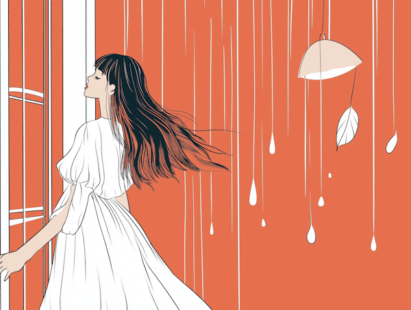 Serene Woman in White Dress Illustration