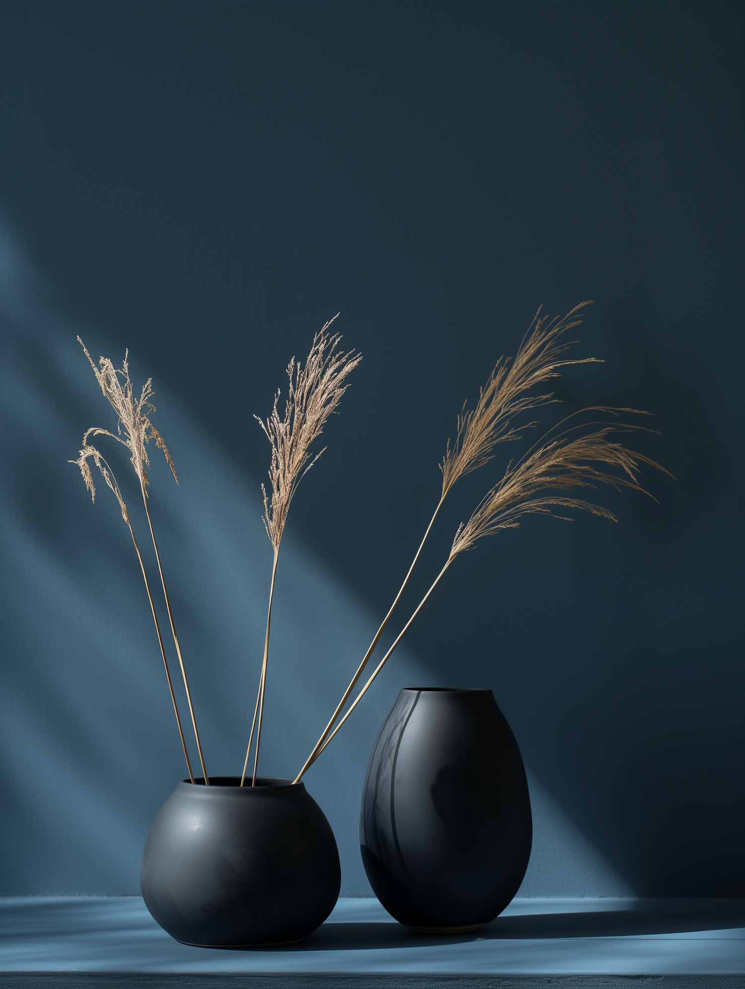 Elegant Black Vases with Golden Reeds