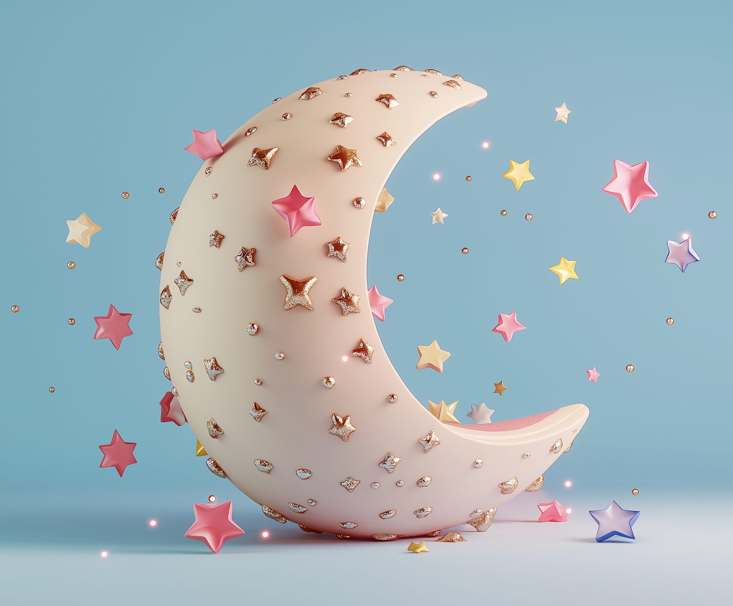 Dreamlike Crescent Moon and Stars