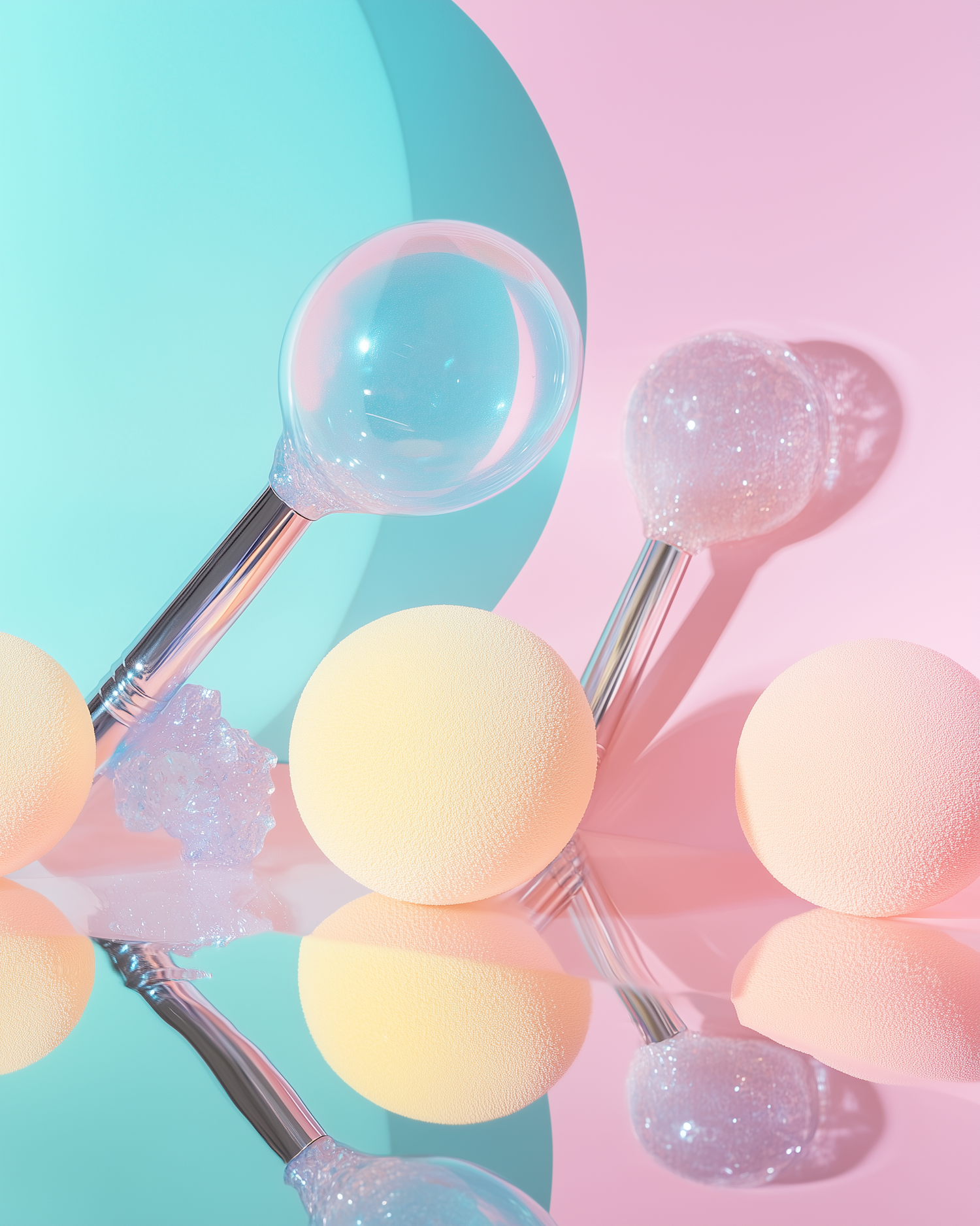 Pastel Spheres and Glass Rods Composition