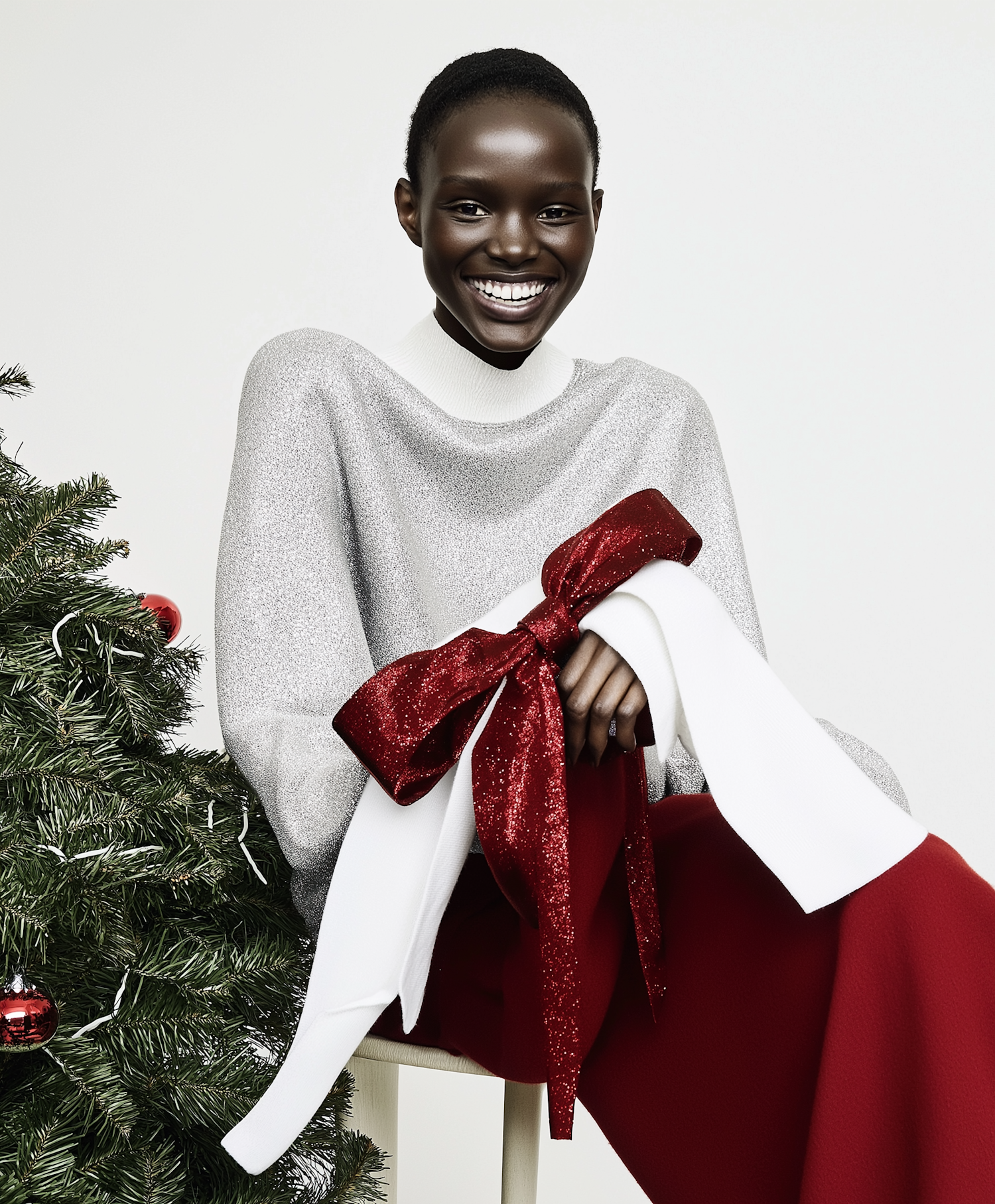 Festive Woman with Christmas Tree