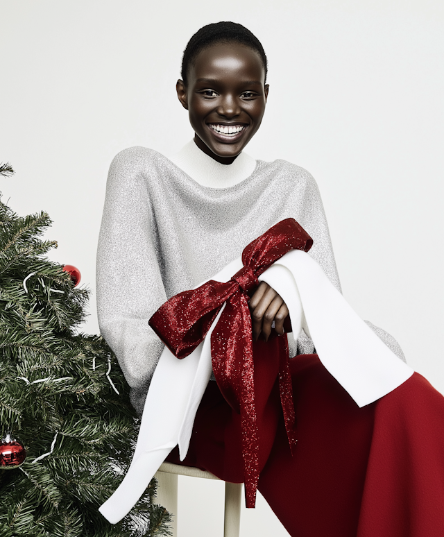 Festive Woman with Christmas Tree