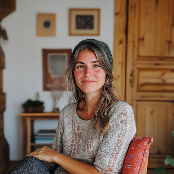 Smiling Woman in Cozy Room