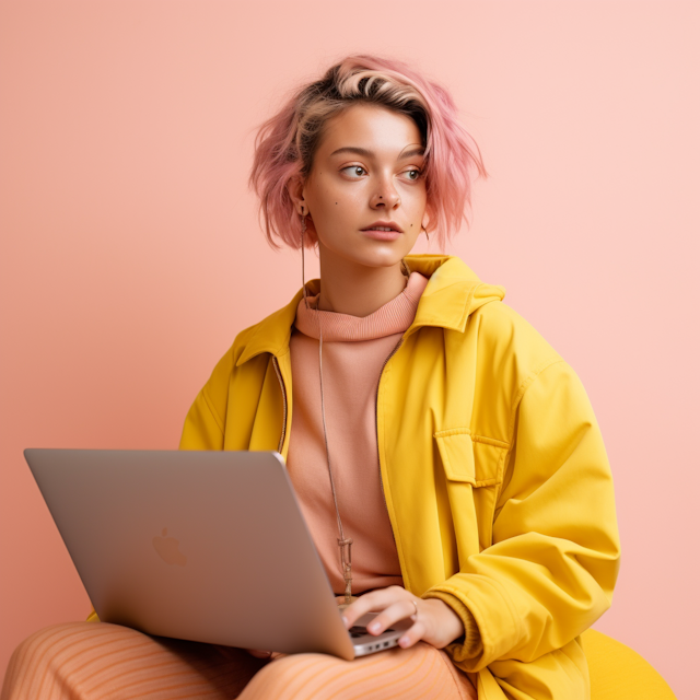 Tech-Savvy Contemplator in Pastel Tones