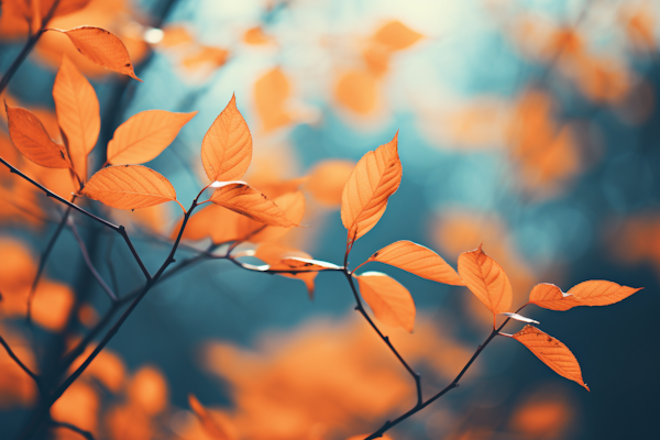 Autumnal Luminance: Vibrant Orange Leaves in Soft-Focus