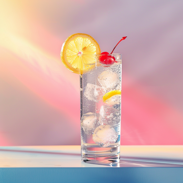 Sparkling Water with Lemon and Cherry