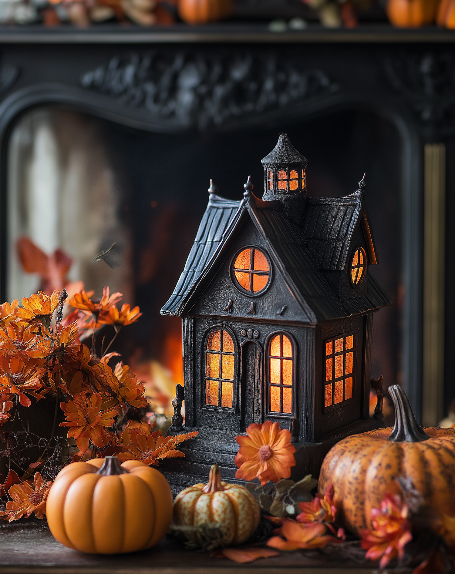 Haunted House Model with Halloween Decor