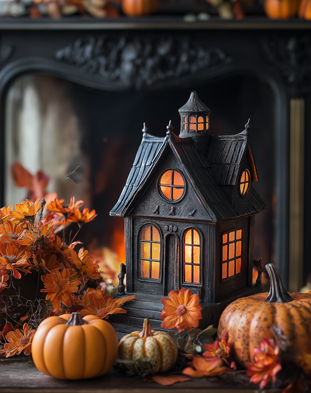 Haunted House Model with Halloween Decor