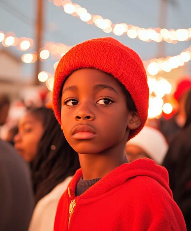 Contemplative Child in Festive Setting