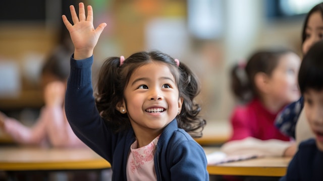 Cheerful Girl in Classroom