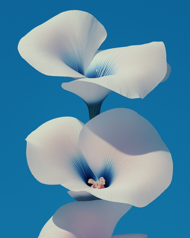 White Flowers on Blue Background