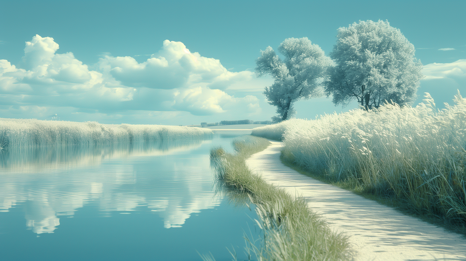 Serene Landscape With Water and Pathway